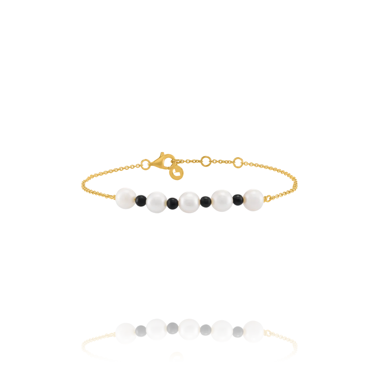 Bracelet Argent 925 doré, perles blanches et onyx BORA