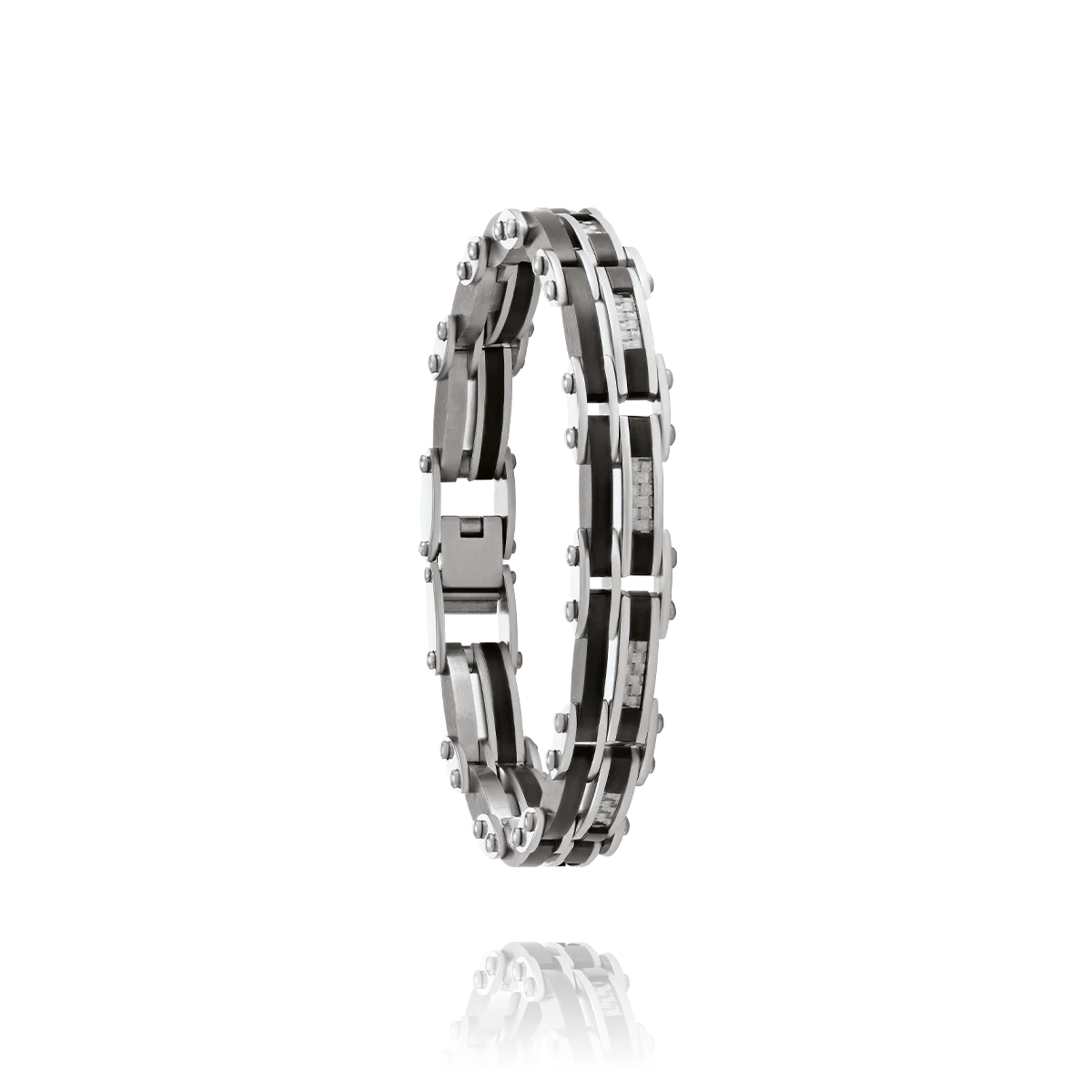 Bracelet Acier & acier noir, carbone blanc AARON Réversible intérieur